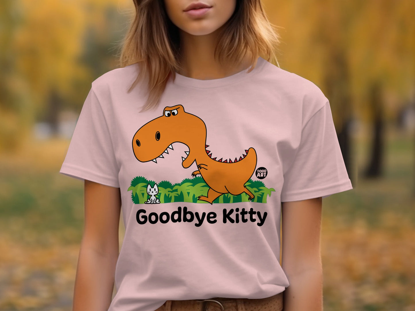 Funny Dinosaur Goodbye Kitty Graphic Tee Product