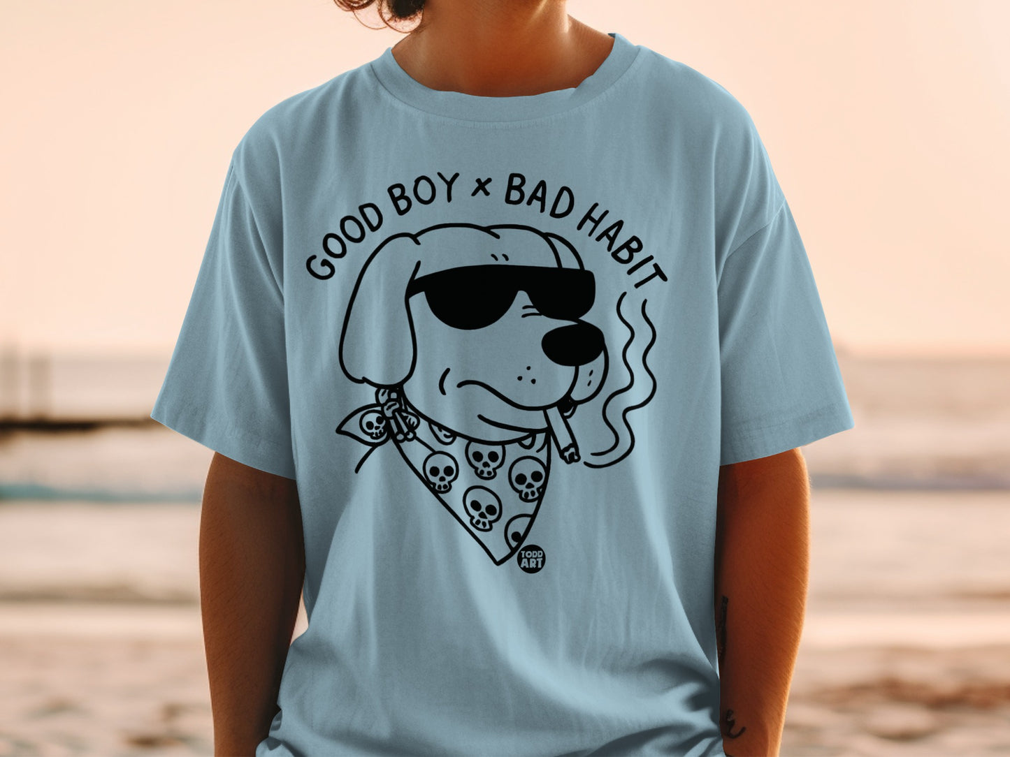 Good Boy Bad Habit Smoking Dog Graphic Tee shirt