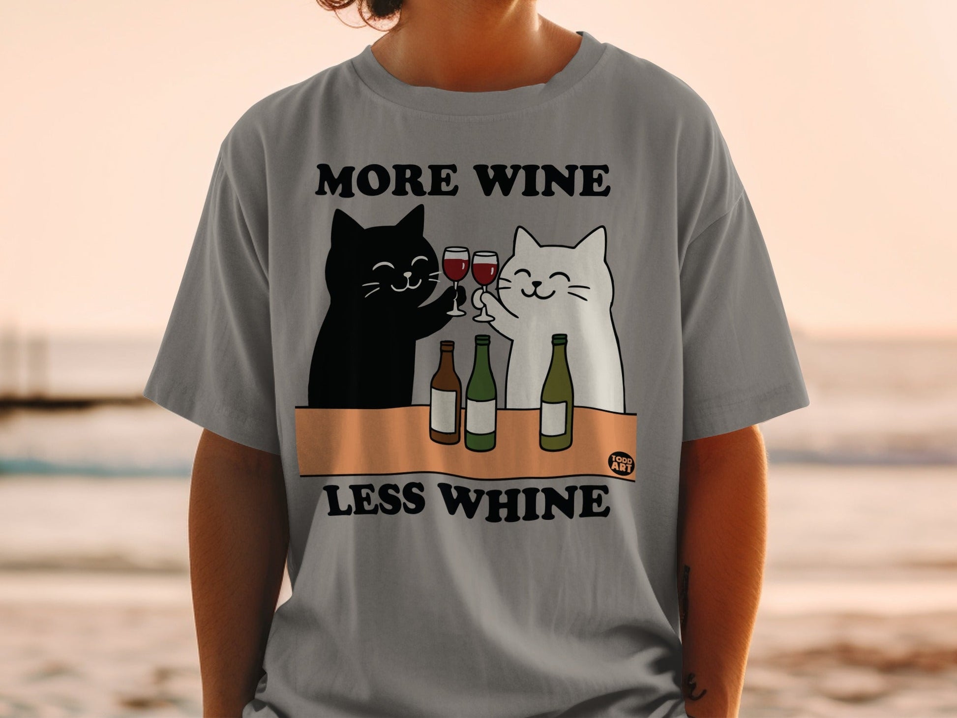 More Wine Less Whine Cute Cat Graphic T-Shirt
