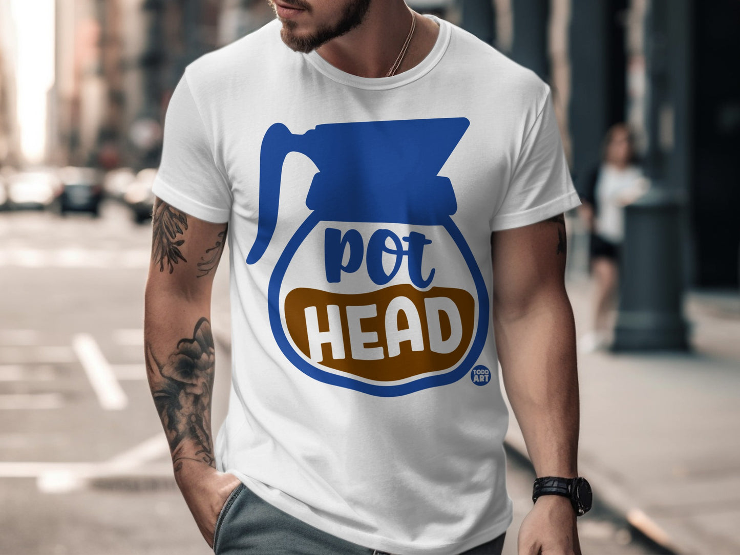 Funny Pot Head Coffee Lover Printed T-Shirt