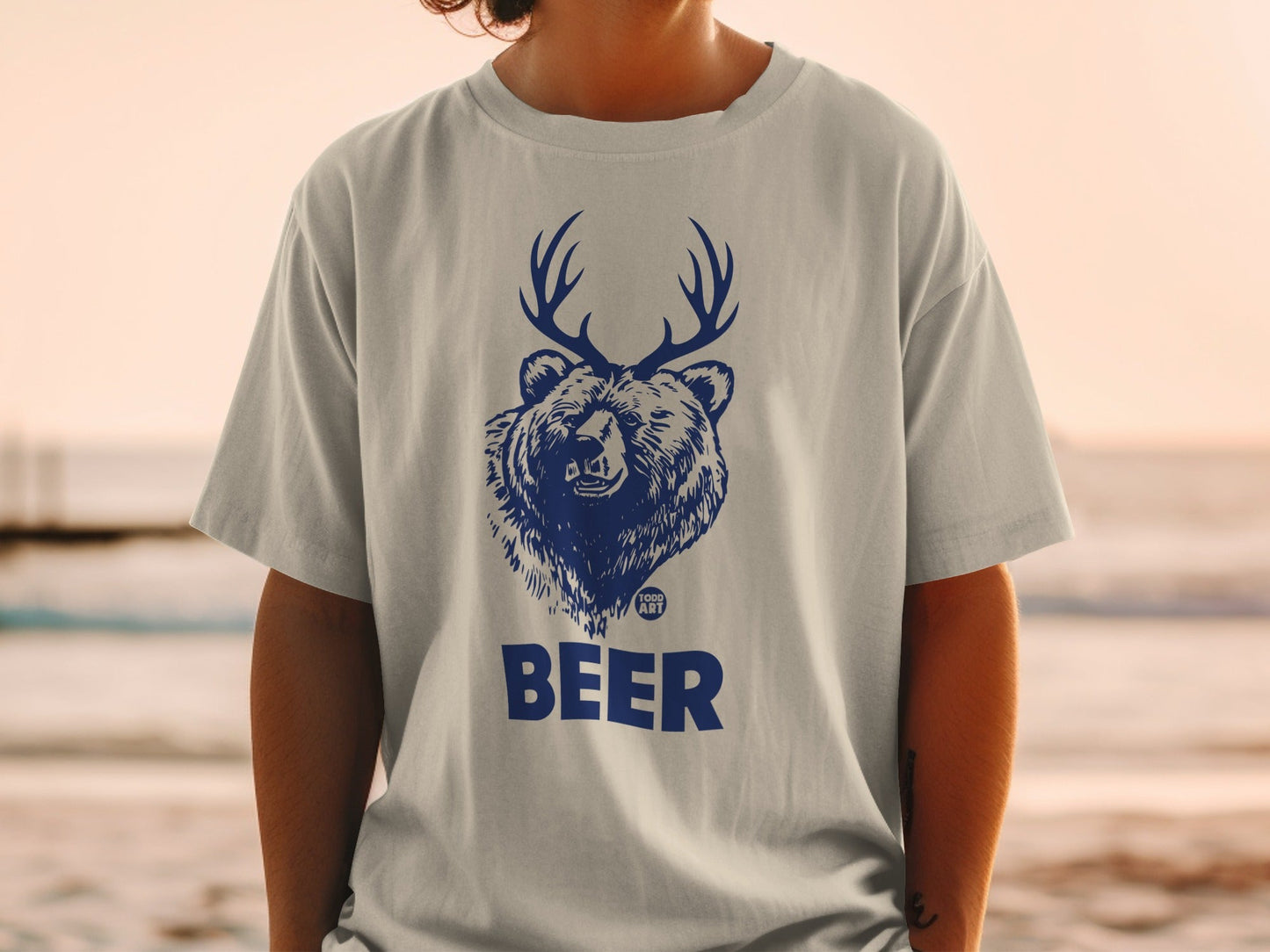 Graphic T-Shirt with Bear and Antlers Beer Design T-shirt