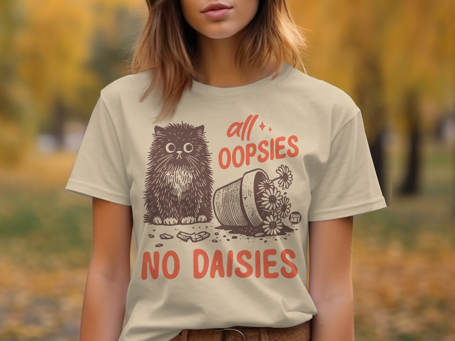 All Oopsies No Daisies Cartoon Cat T-Shirt