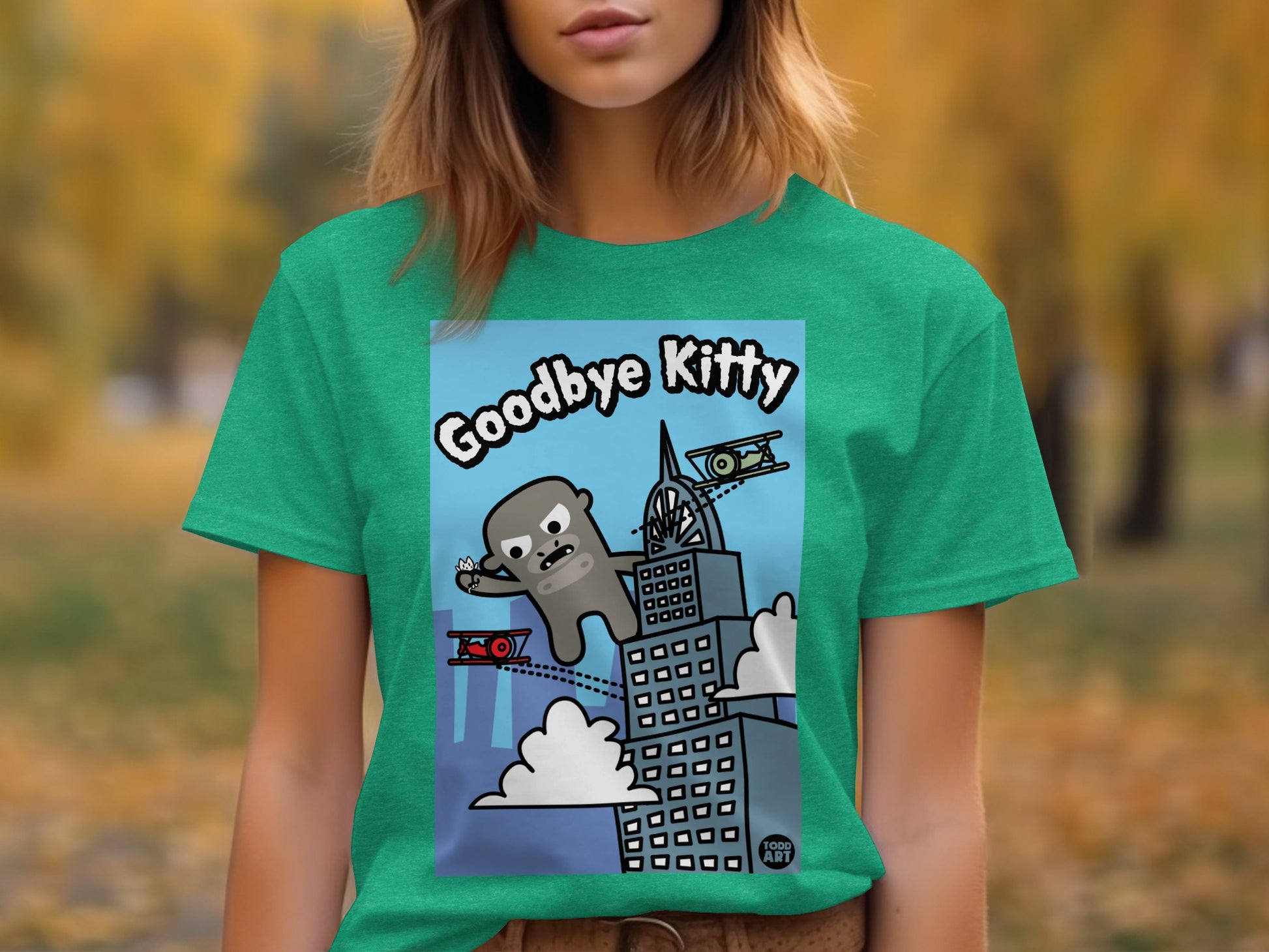 Goodbye Kitty Cartoon Building T-shirt