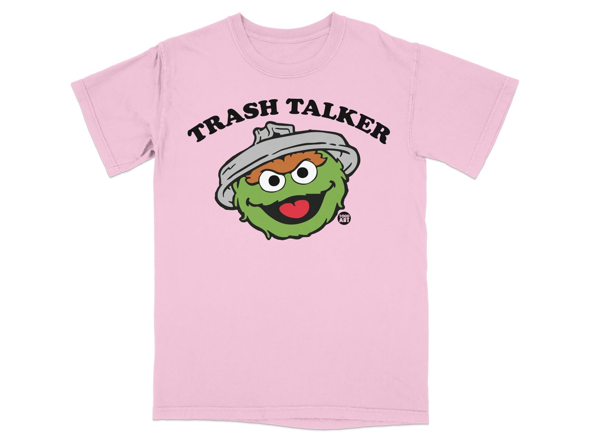 Pink t-shirt with Oscar the Grouch saying "Trash Talker".