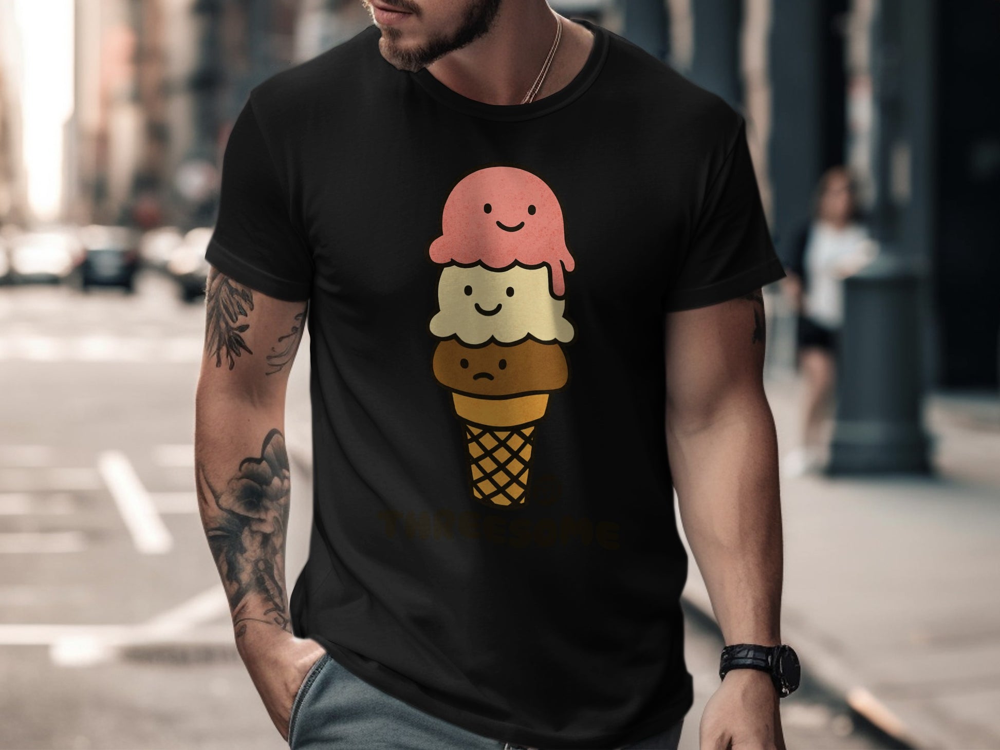 Cute Triple Scoop Ice Cream Cone Design T-Shirt