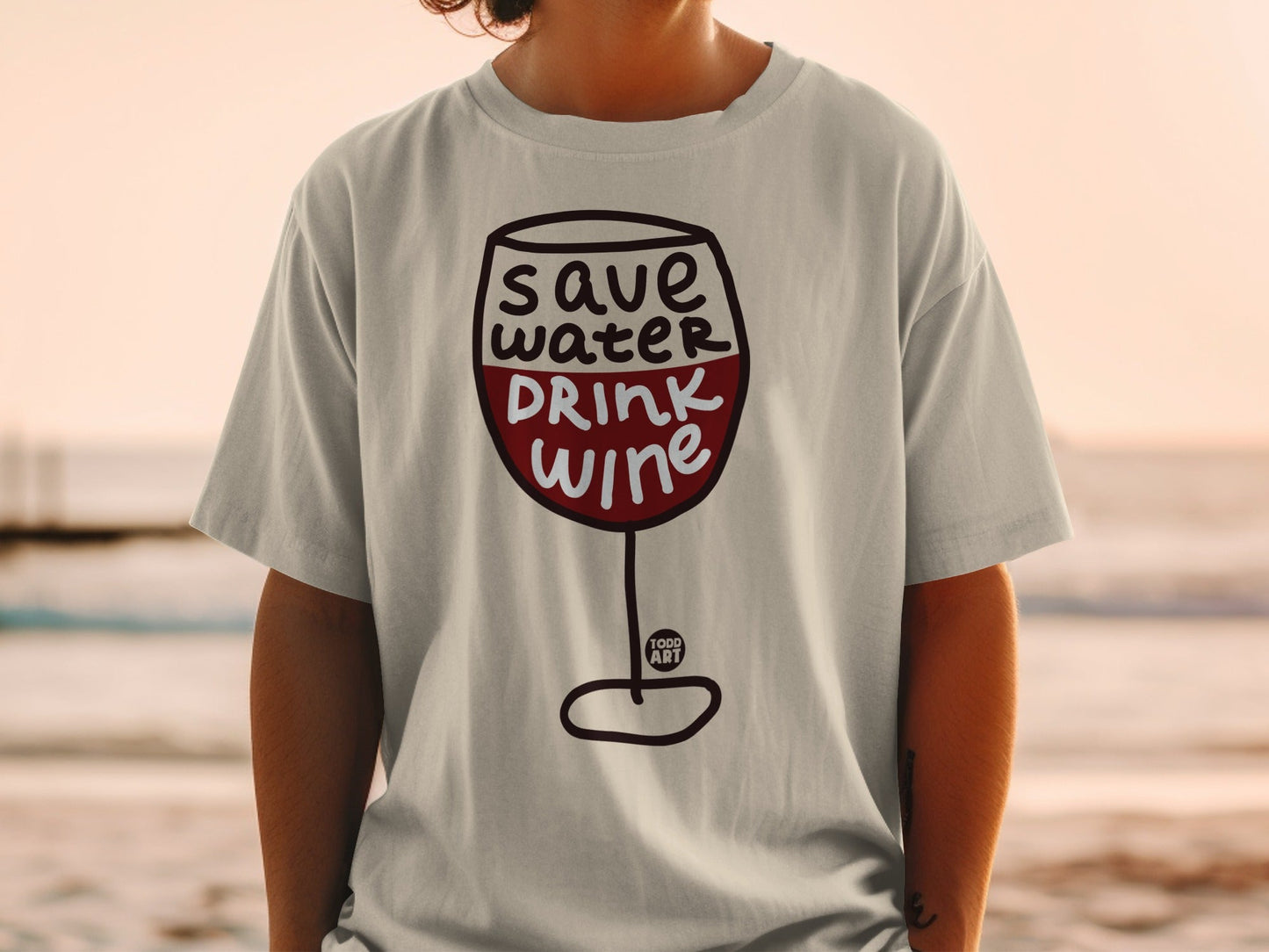 Save Water Drink Wine Fun Graphic Tee Shirt