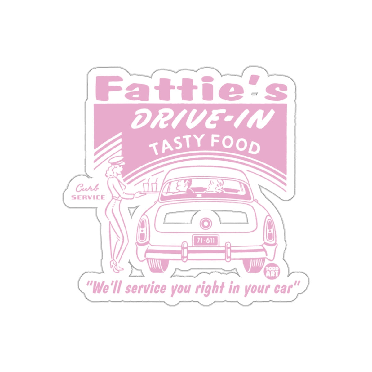 Fatties Drive In Tasty Food Retro Design sticker