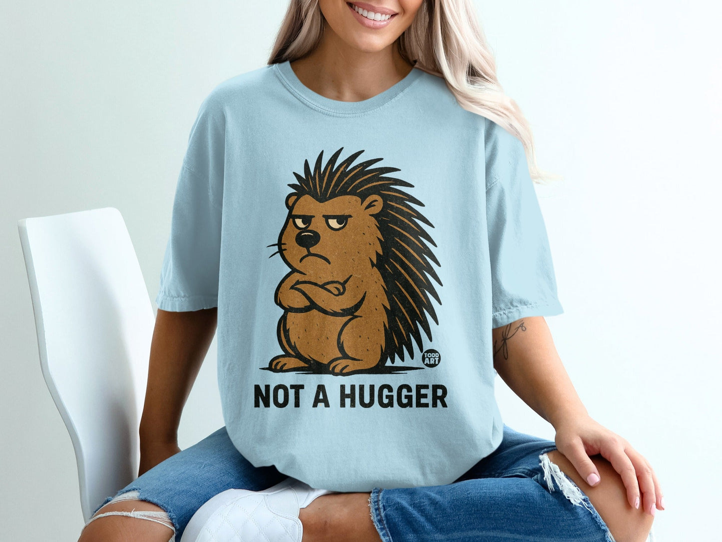 Not A Hugger Funny Hedgehog Graphic T-Shirt