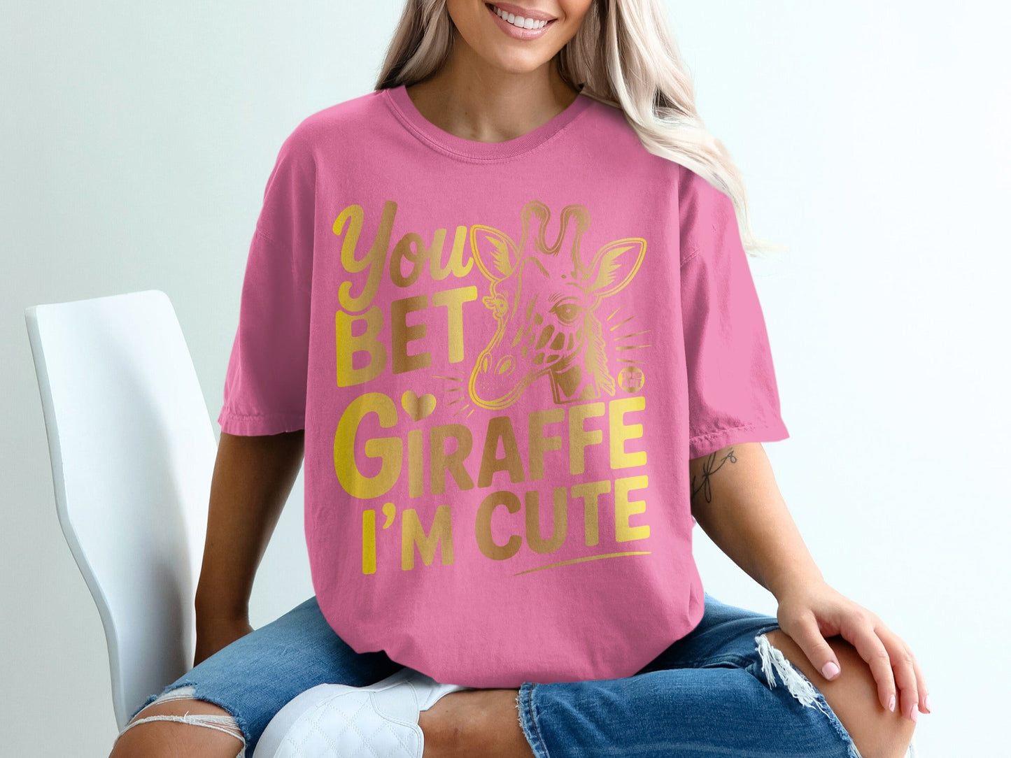 You Bet Giraffe I'm Cute Bold Pink T-shirt
