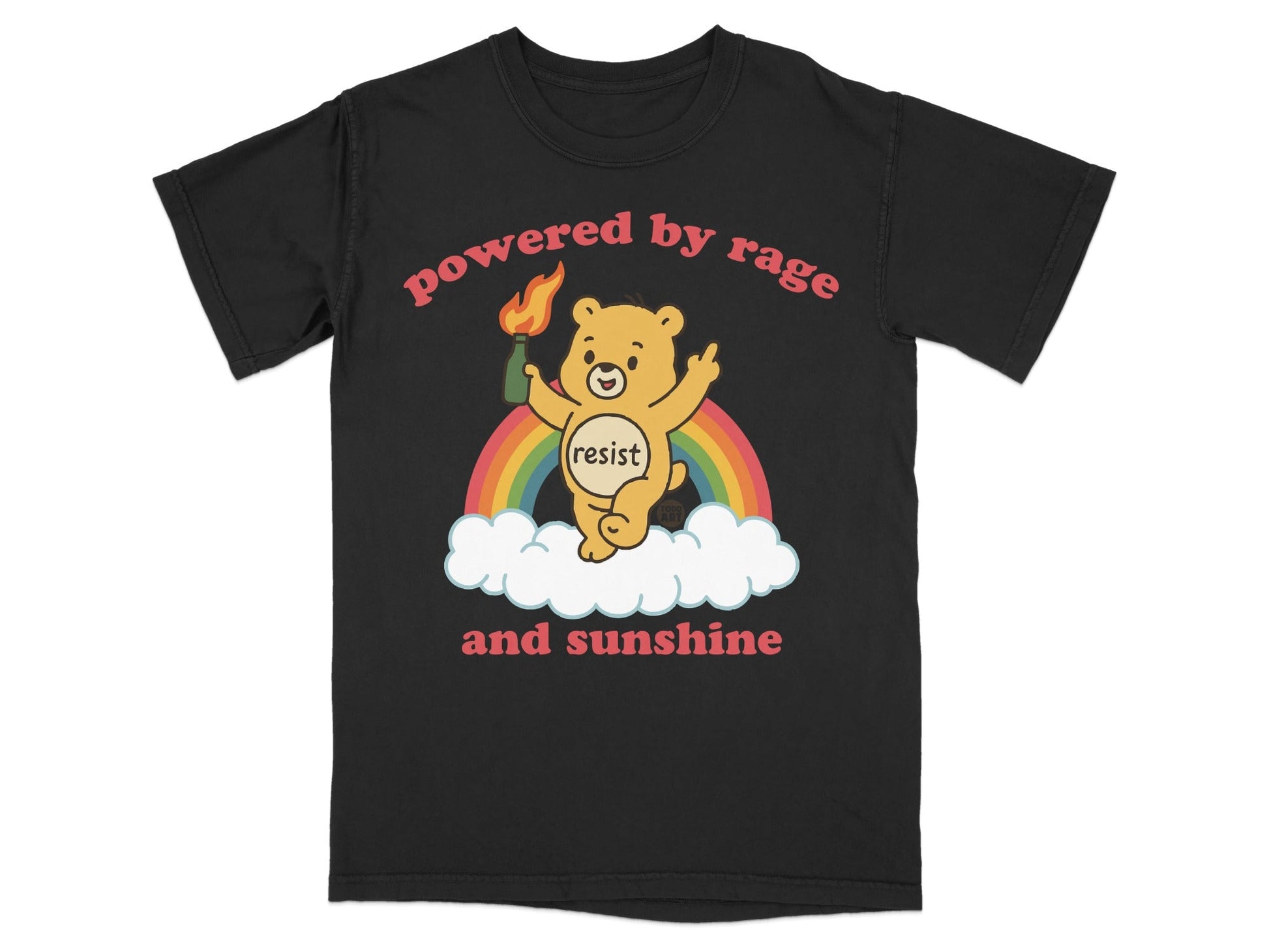 Powered by Rage and Sunshine Bear Graphic T-Shirt