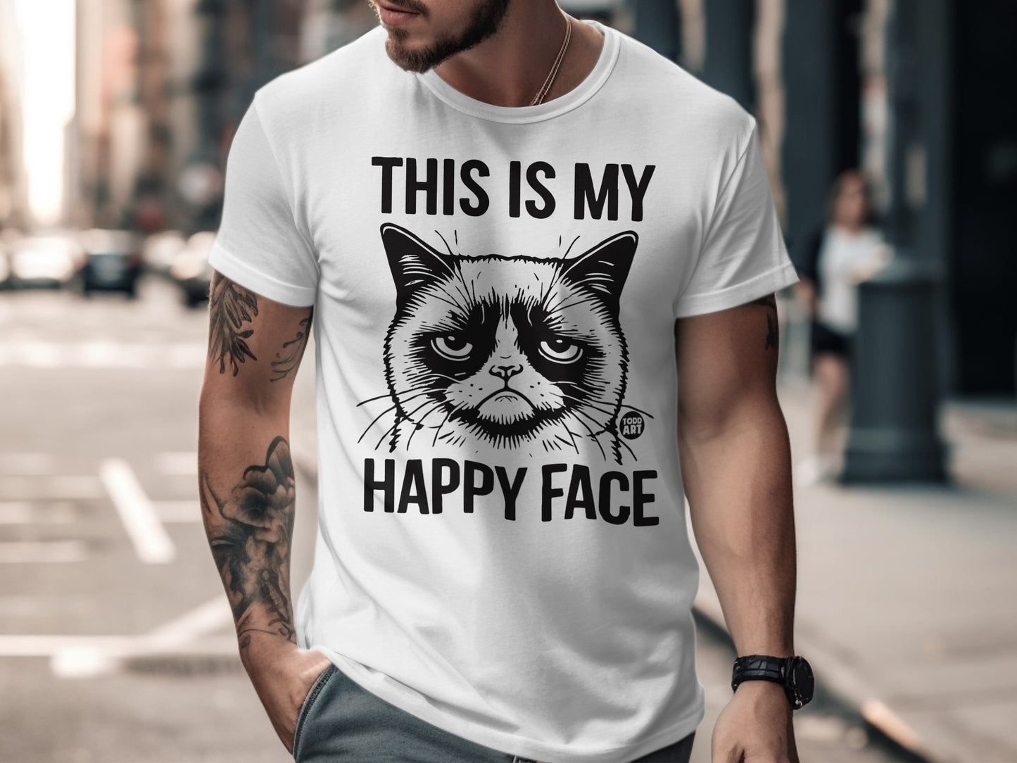 This Is My Happy Face Humor Cat Graphic T-shirt