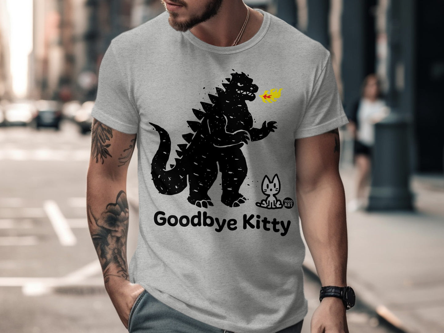 Goodbye Kitty Printed T-Shirt with Monster Design