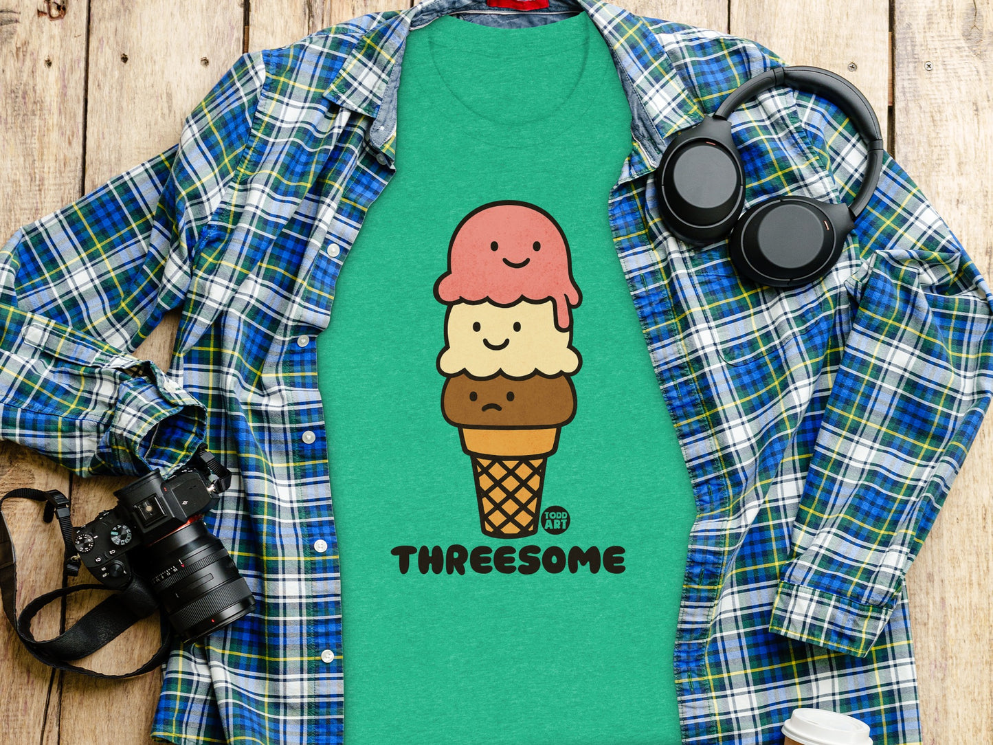 Funny Ice Cream Graphic Shirt with Threesome Design