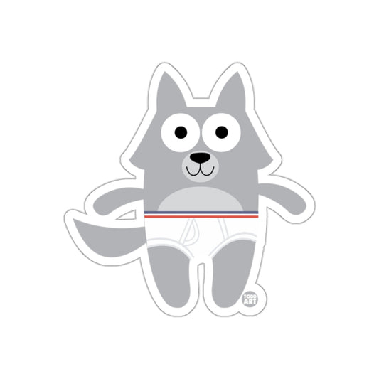Cute Gray Wolf in White Underwear Character Sticker