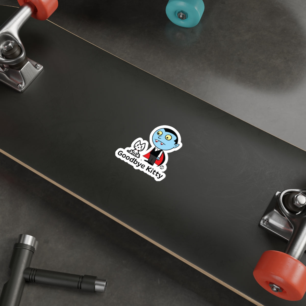 Goodbye Kitty Vampire Sticker for Skateboard Deck