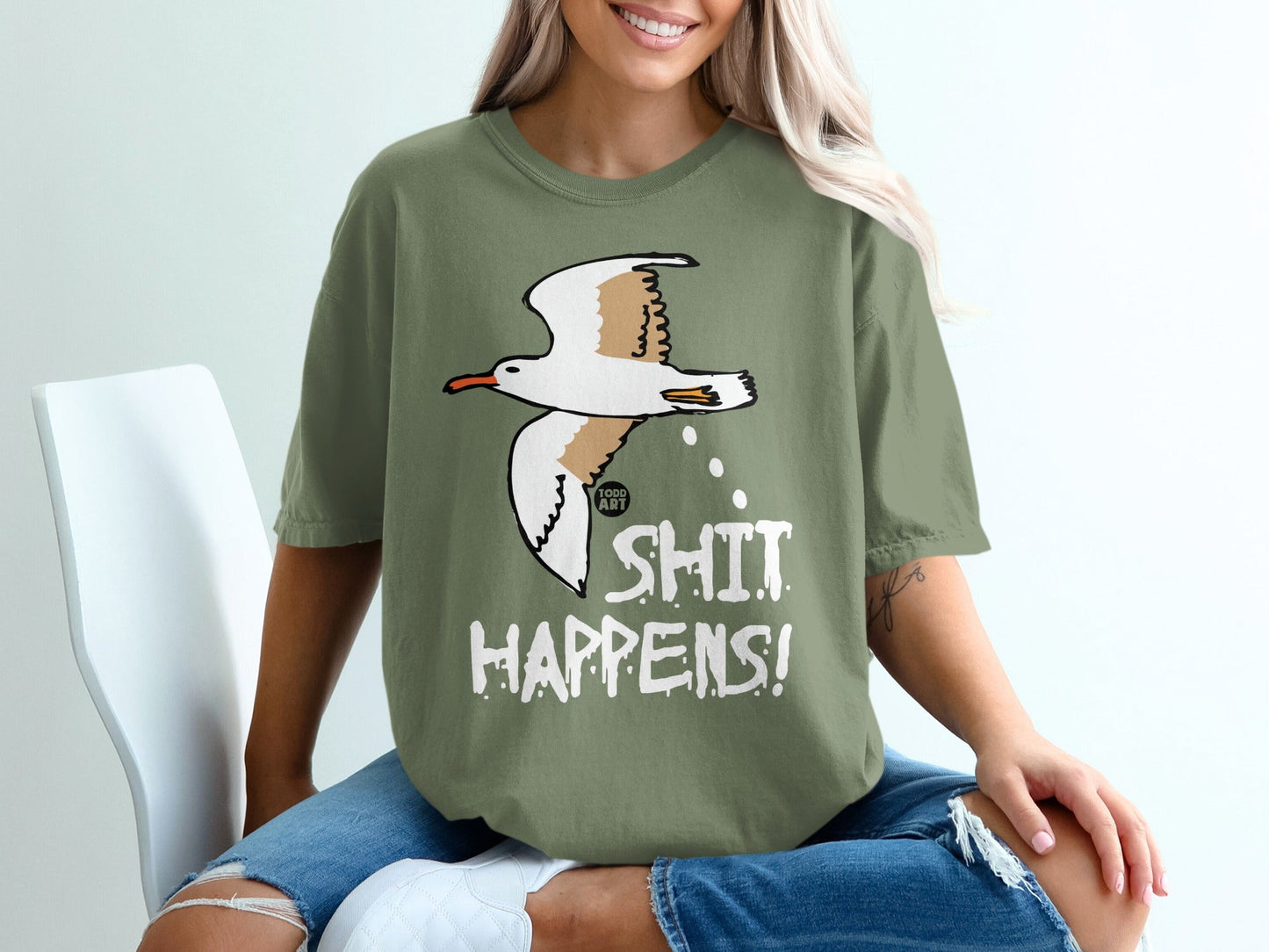 Funny Seagull Shit Happens Graphic T-Shirt