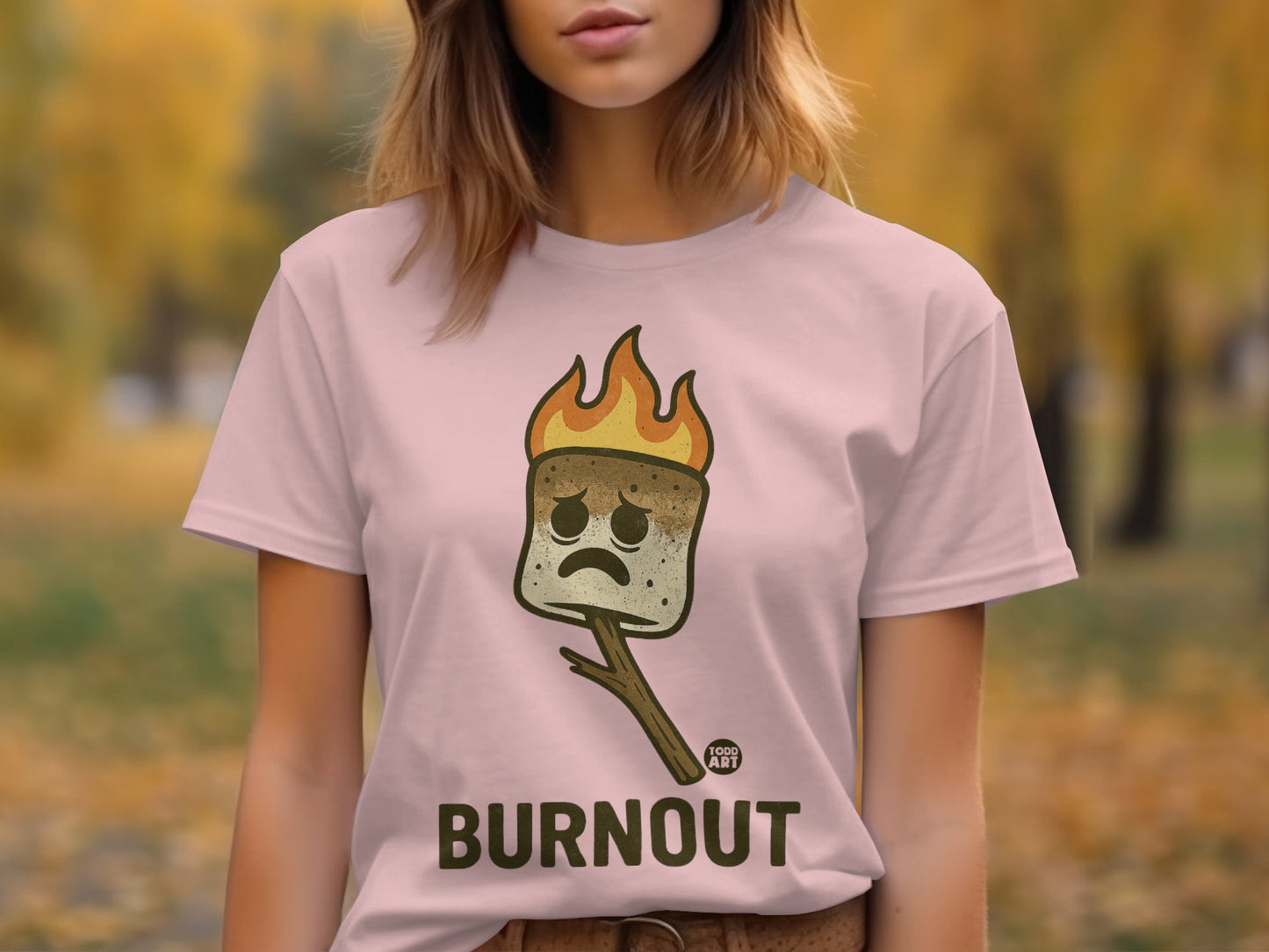 Funny Burnout Marshmallow Flame Design T-Shirt