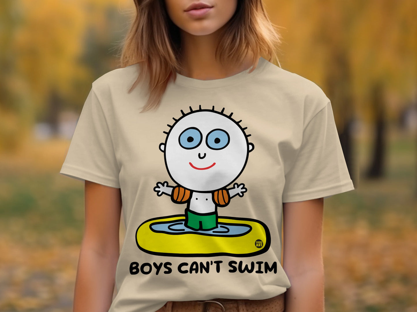 Boys Can't Swim Cute Cartoon T-Shirt for Kids