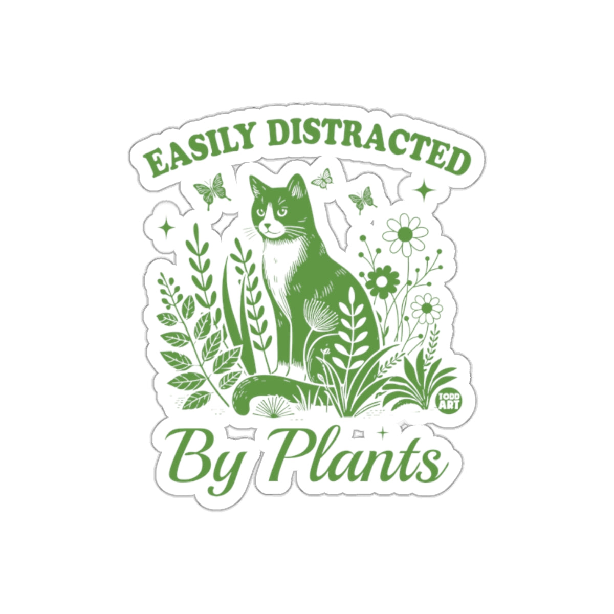 Easily Distracted By Plants Green Cat Design sticker