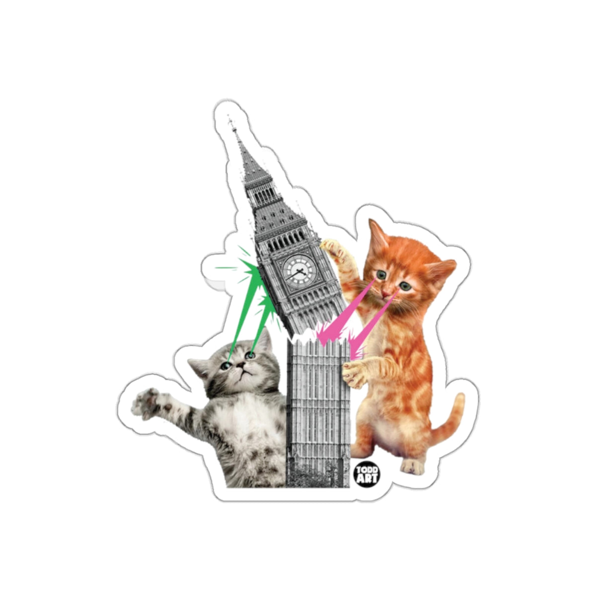Cats Destroying Big Ben Laser Eyes Todd Art Design sticker
