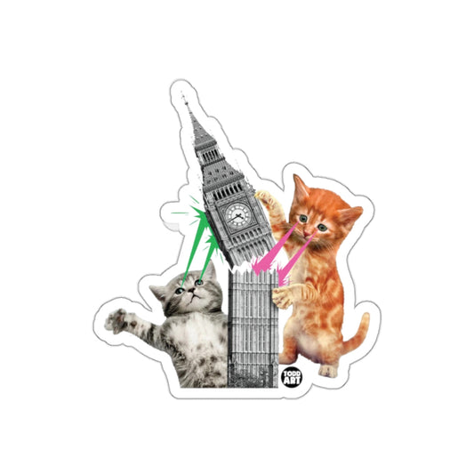 Cats Destroying Big Ben Laser Eyes Todd Art Design sticker