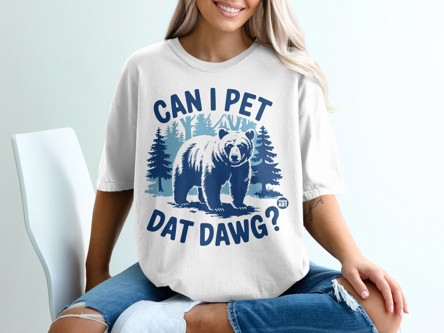 Funny Bear CAN I PET DAT DAWG Graphic Tee Shirt