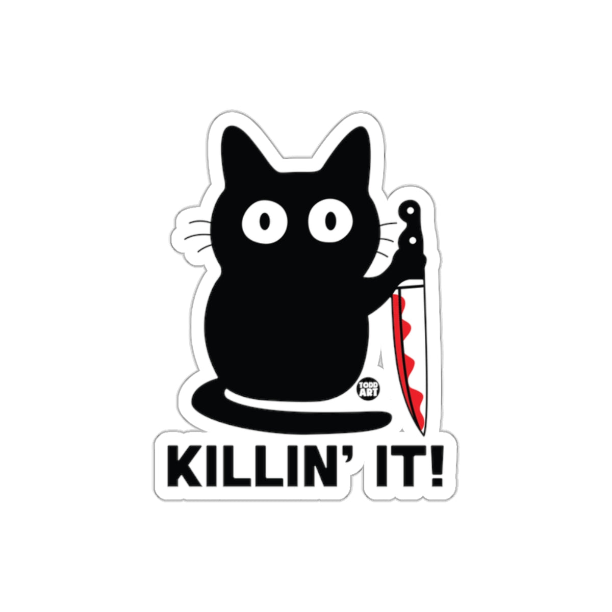 Killin' It Cat with Knife Sticker for Fun Decor