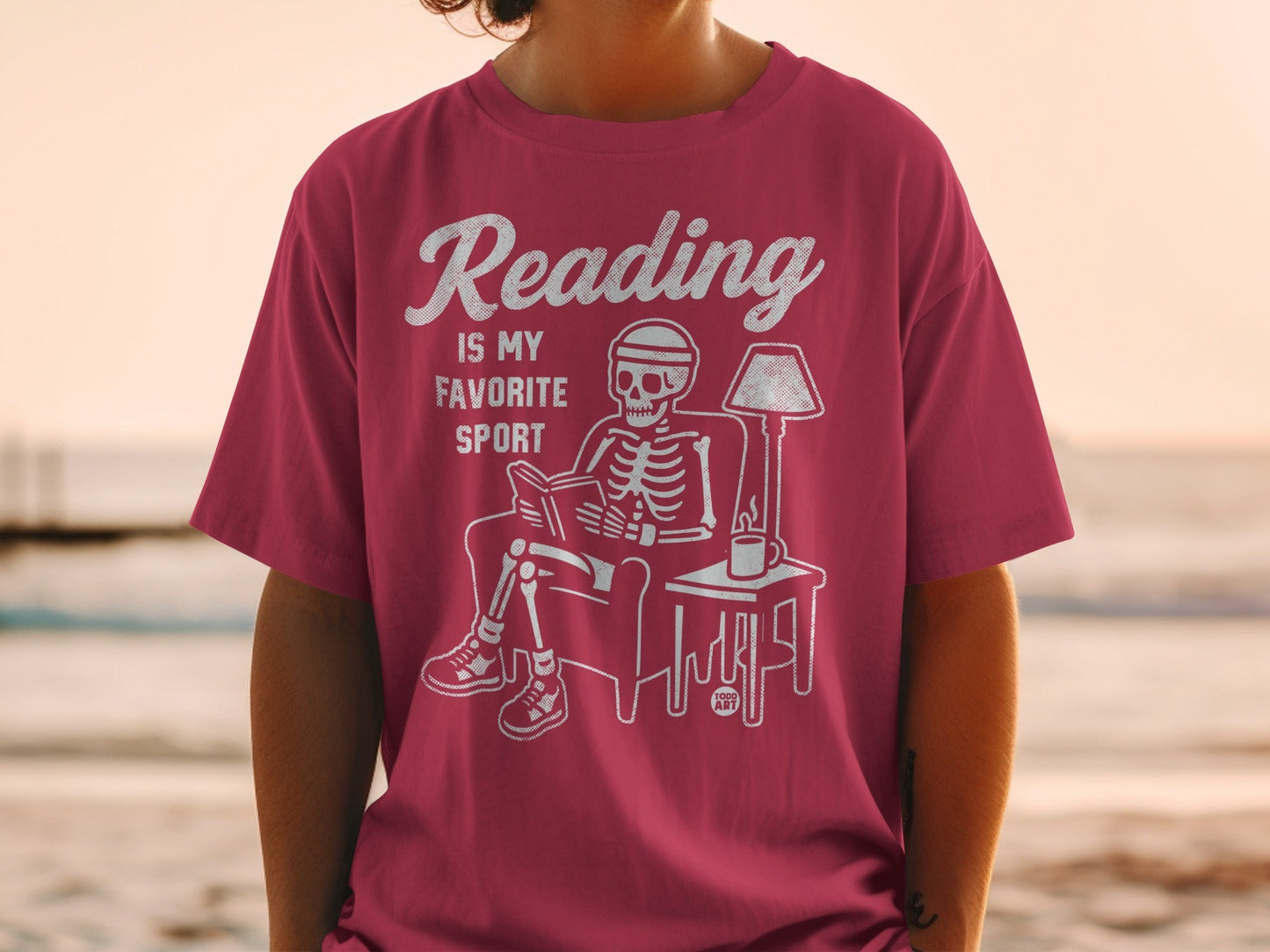 Reading Is My Favorite Sport Skeleton Graphic Tee