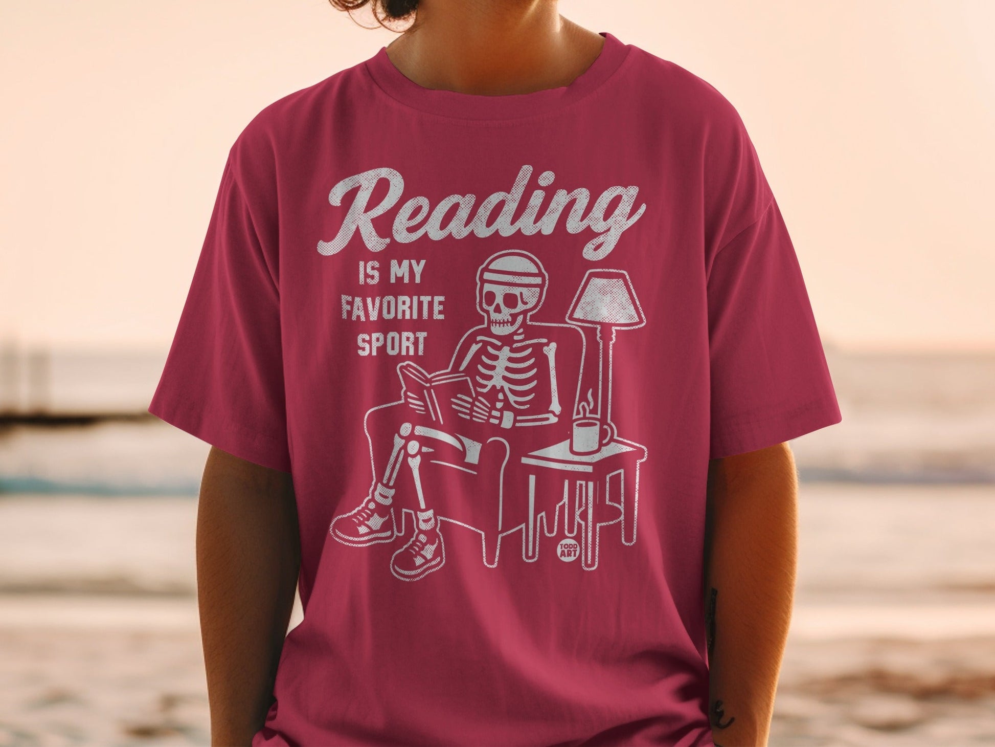 Reading Is My Favorite Sport Skeleton Graphic Tee
