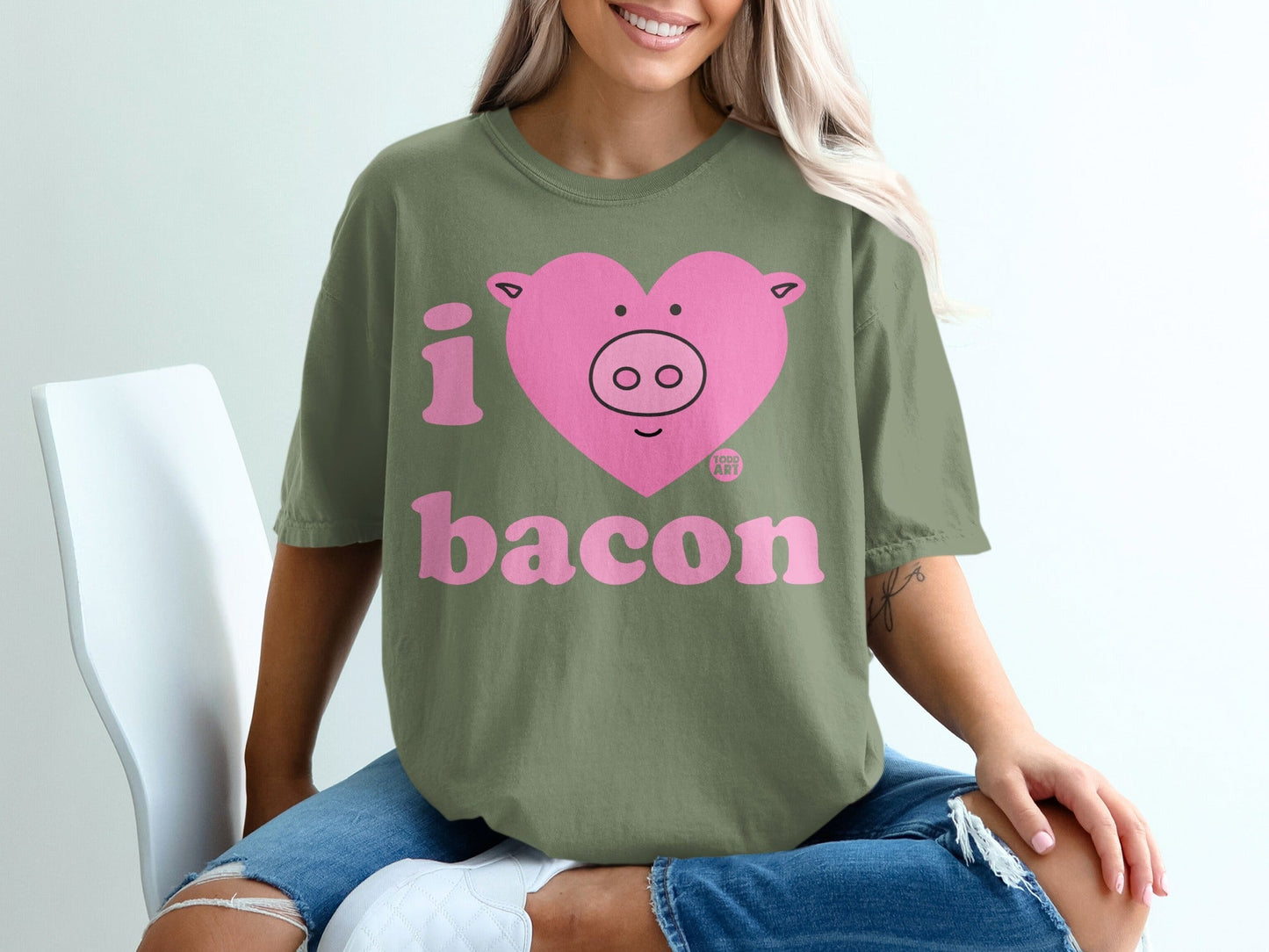 I Love Bacon Pig Heart Design Short Sleeve Shirt