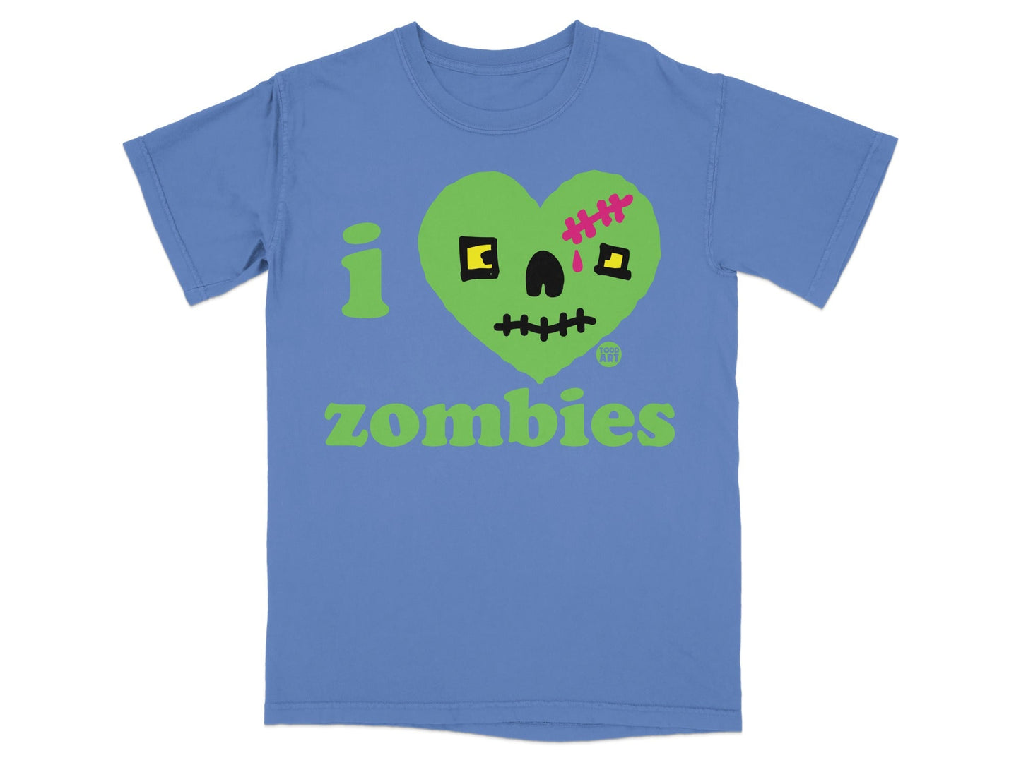 Blue Tee with I Heart Zombies Graphic Design