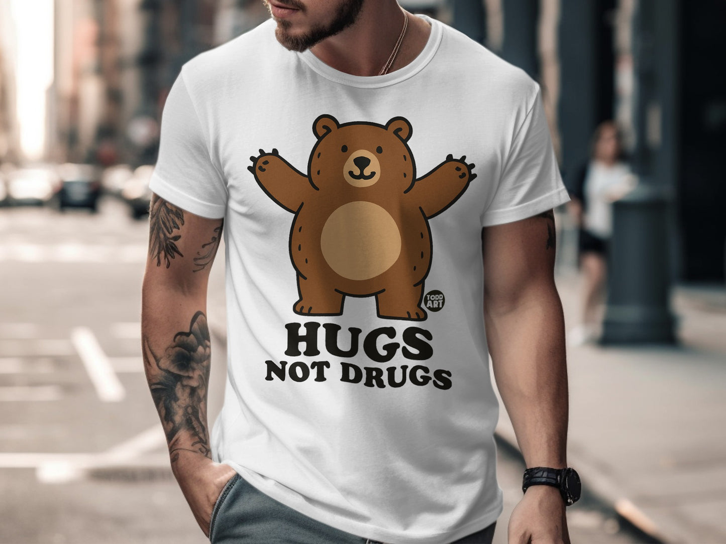 Hugs Not Drugs Todd Art Cute Bear Motivational Shirt