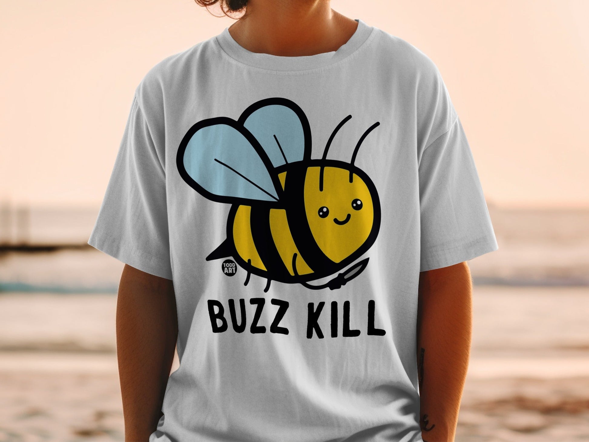 Buzz Kill Cute Cartoon Bee Graphic T-shirt for Sale