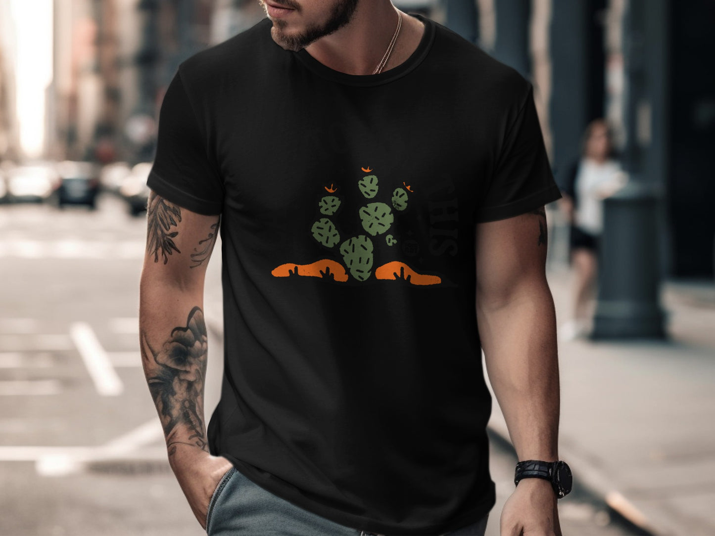 Comfortable Cactus and Dog Graphic Tee Shirt