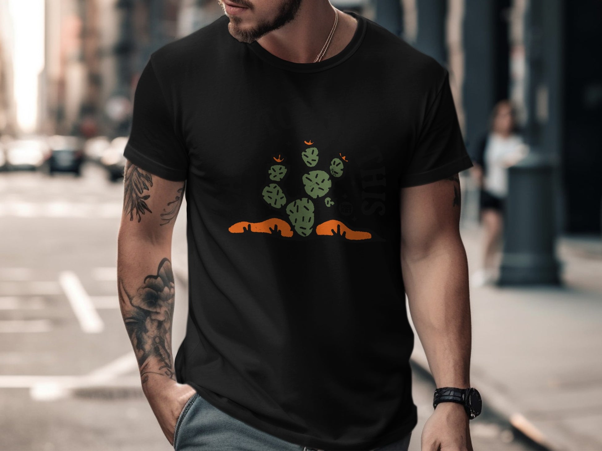 Comfortable Cactus and Dog Graphic Tee Shirt