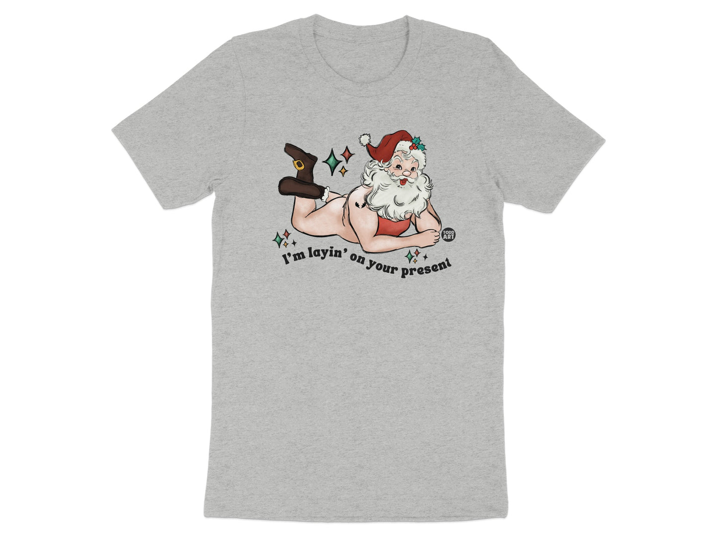 Santa Laying on Present Funny Holiday Design Shirt