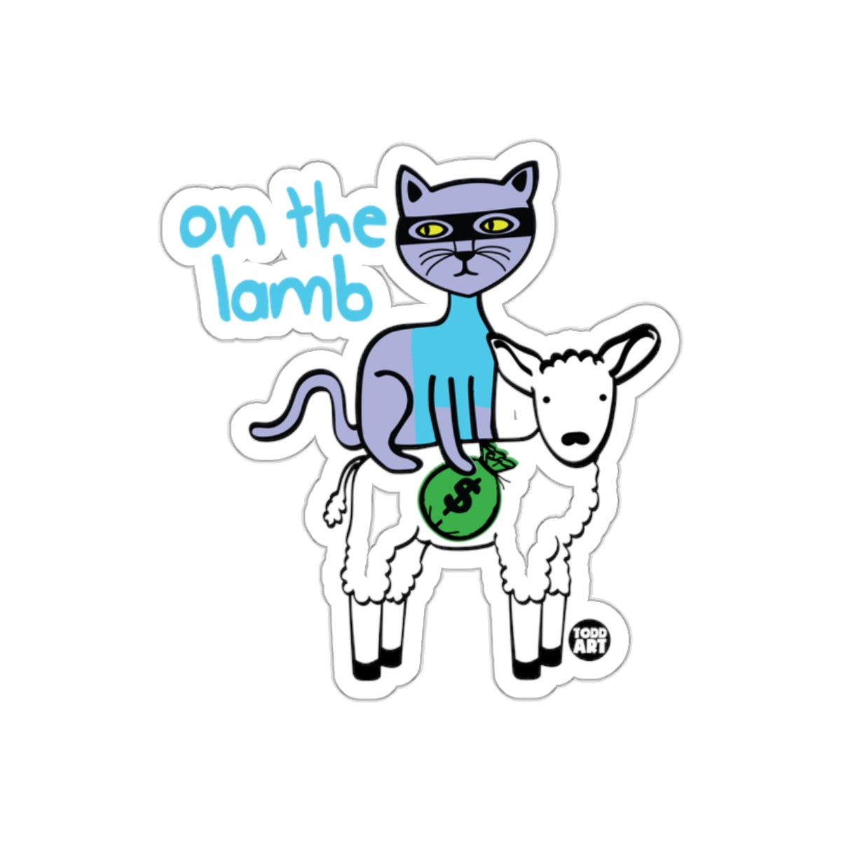 On The Lamb Cat and Sheep Illustration Sticker