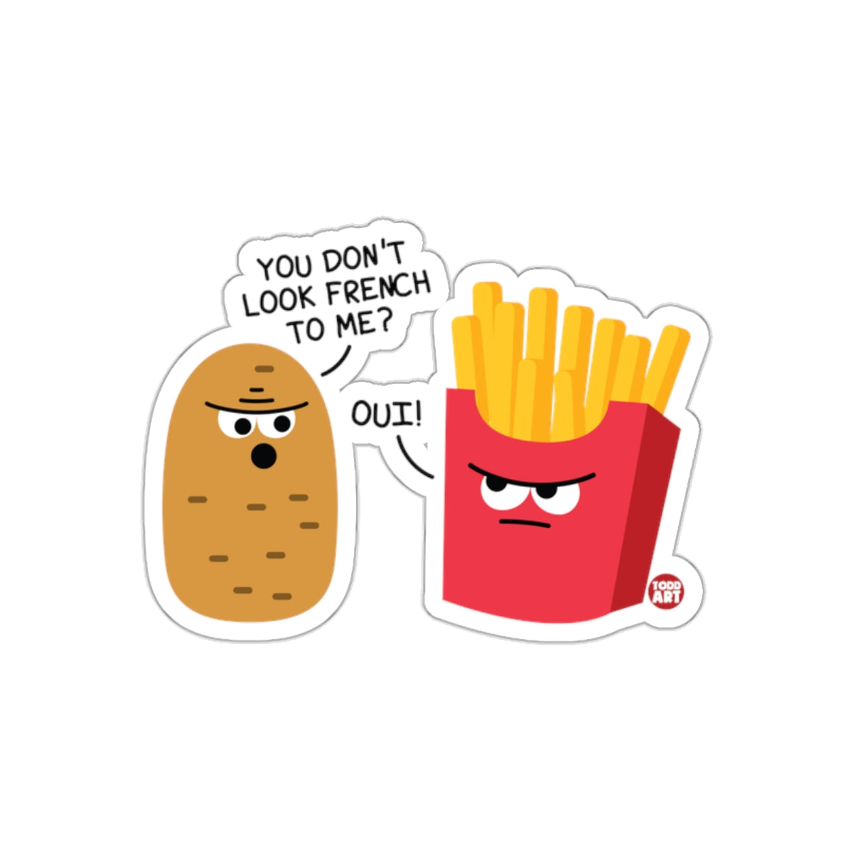 Funny Potato and French Fries Sticker with Speech Bubble