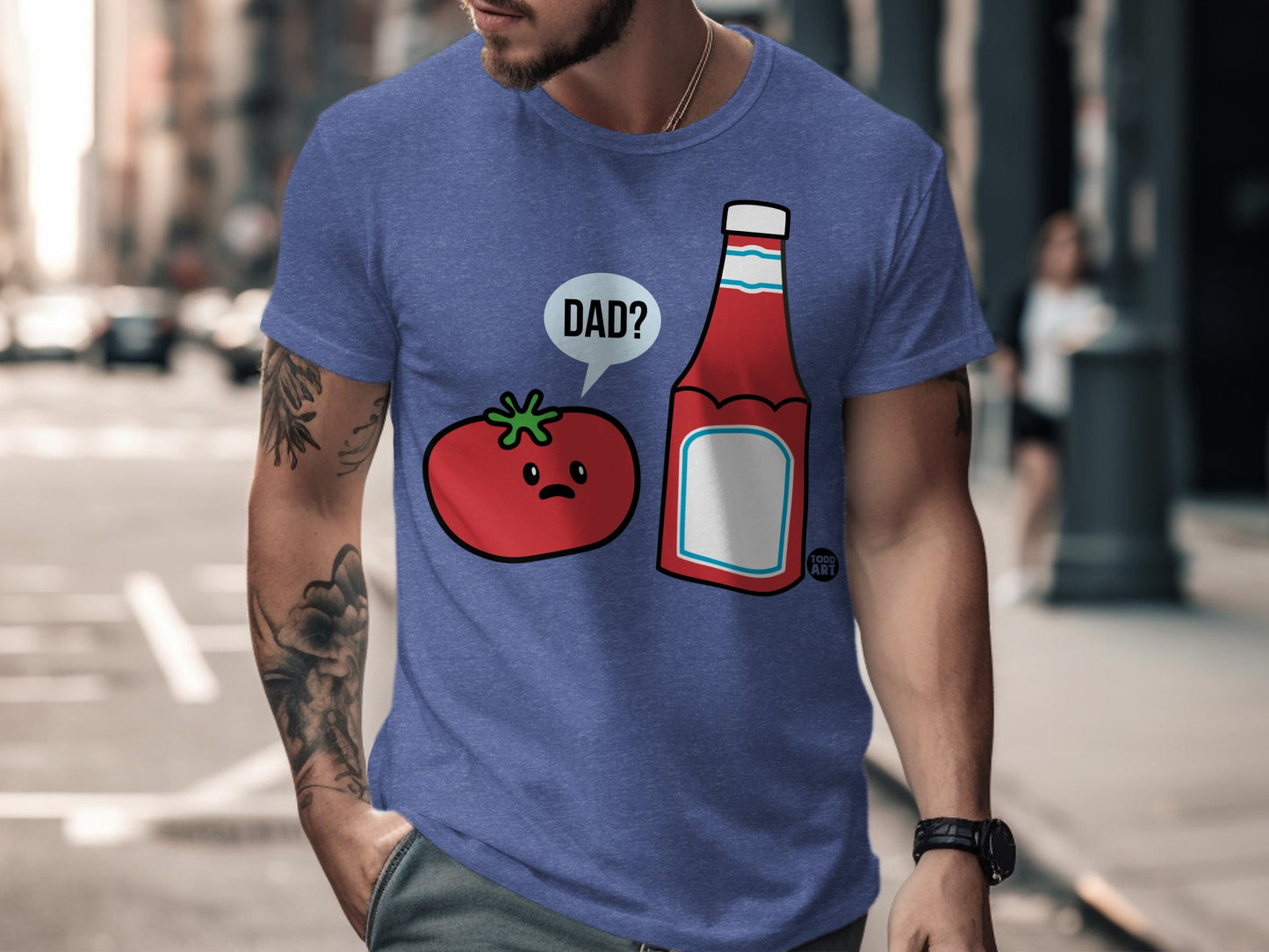 Funny Tomato and Ketchup Bottle Dad Graphic T-Shirt