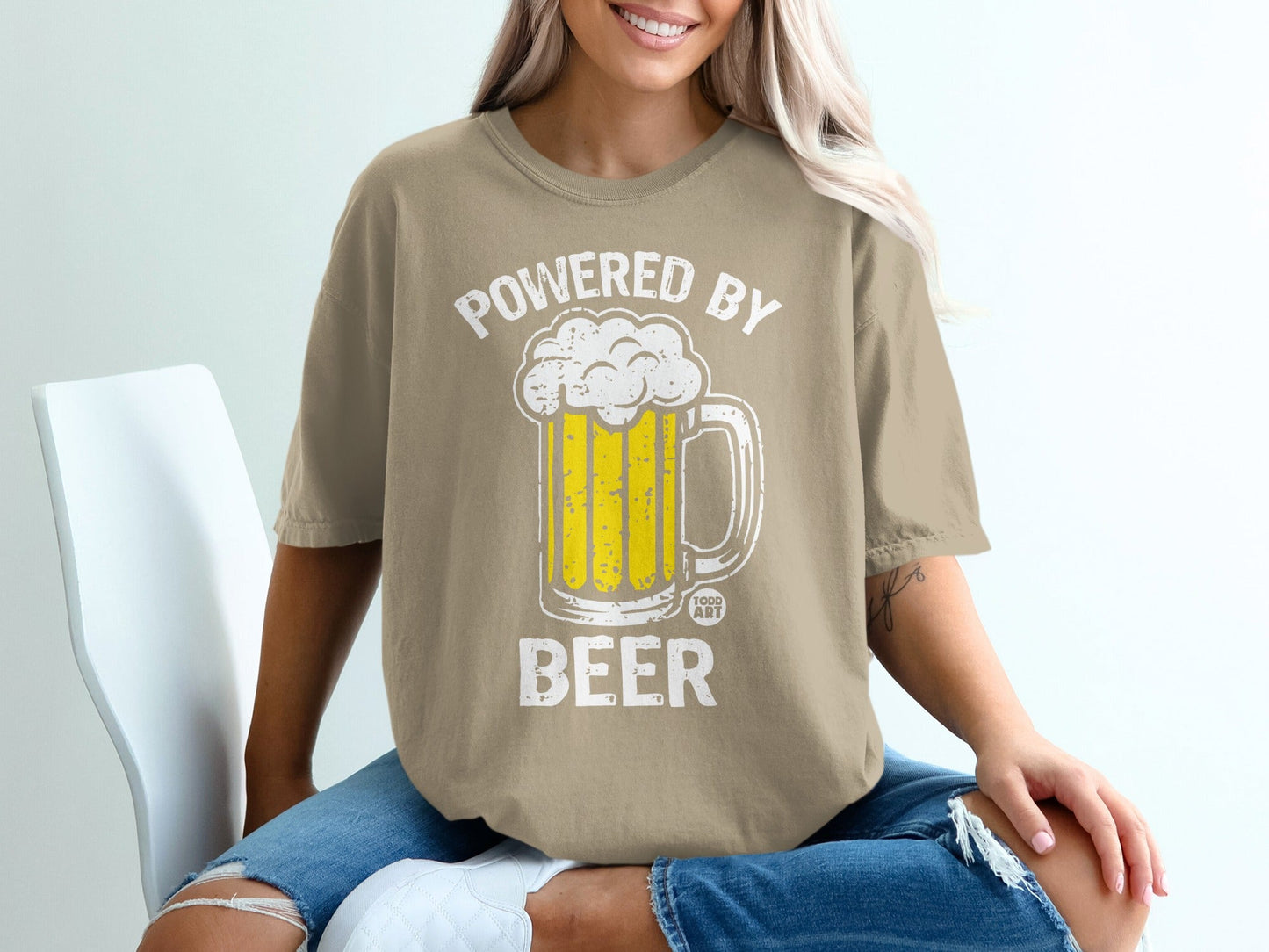 Powered by Beer Graphic Tee Shirt Fun Unisex Shirt
