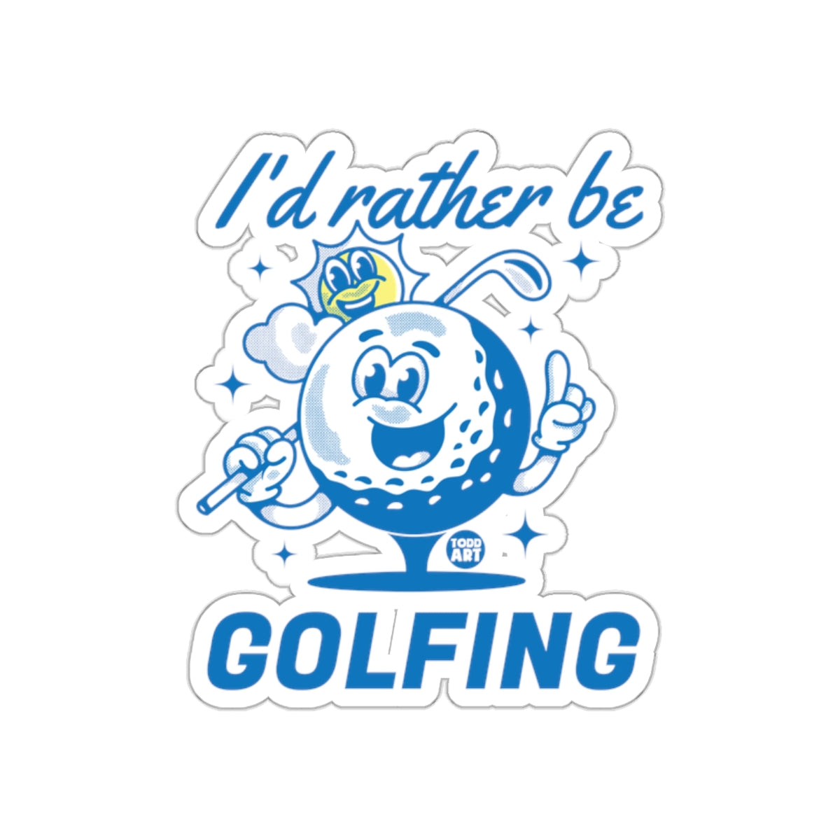 I'd Rather Be Golfing Funny Golf Ball Sun Design sticker