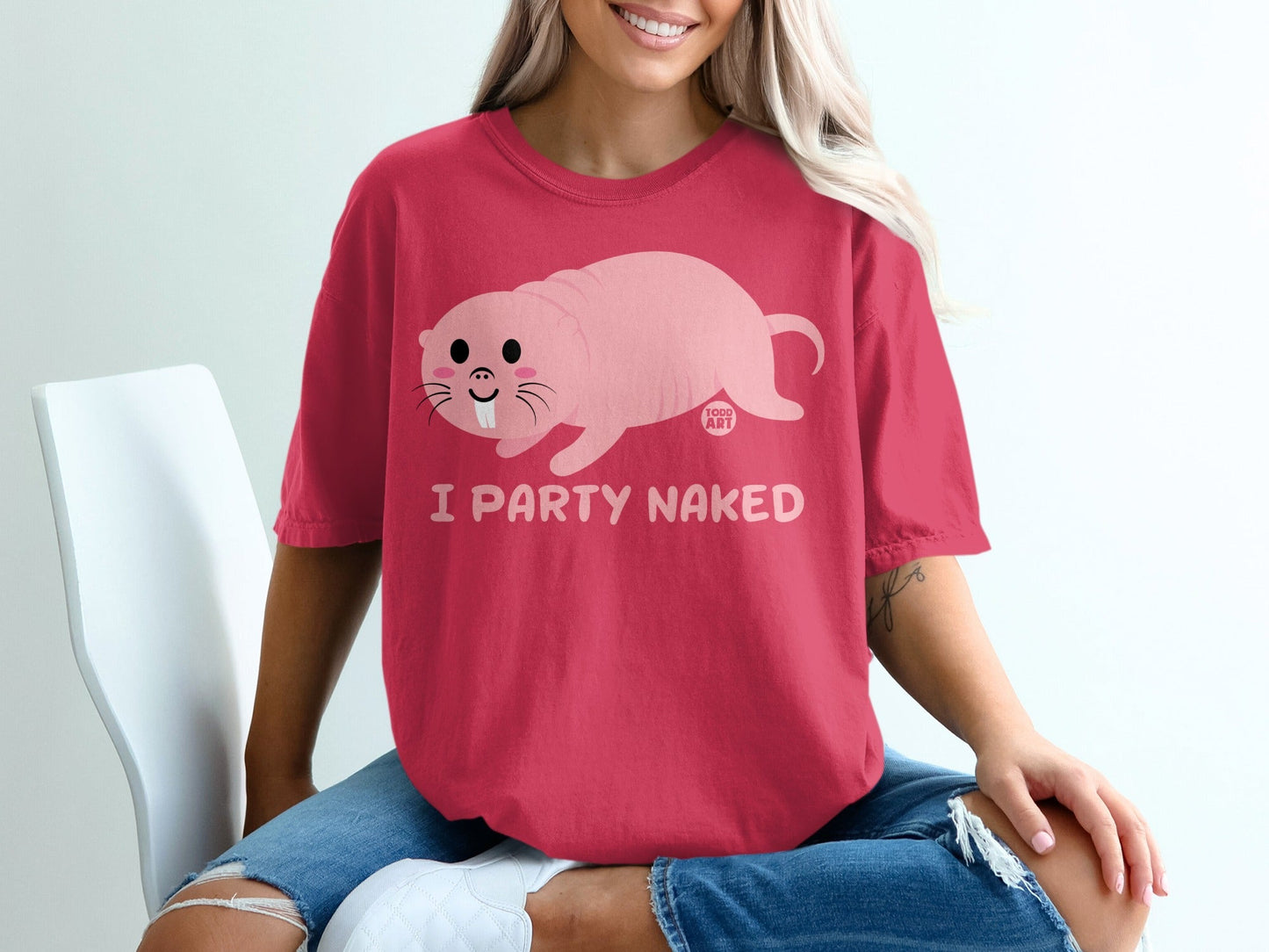 I Party Naked Funny Animal Graphic Tee Shirt