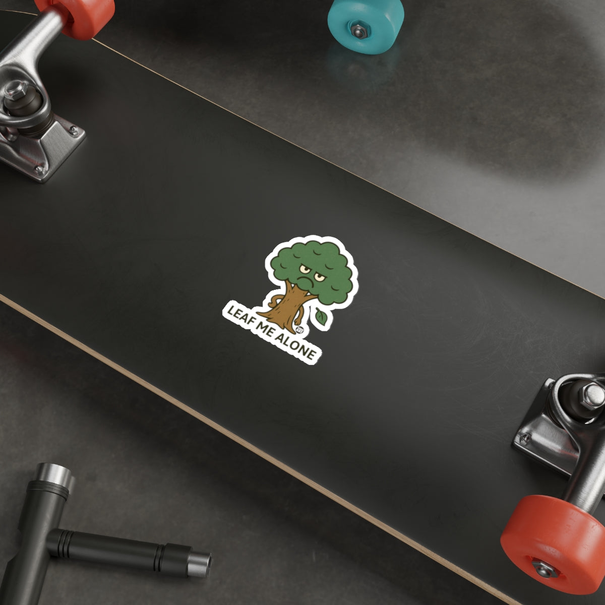 Grumpy Tree 'Leaf Me Alone' Funny Cartoon Character sticker