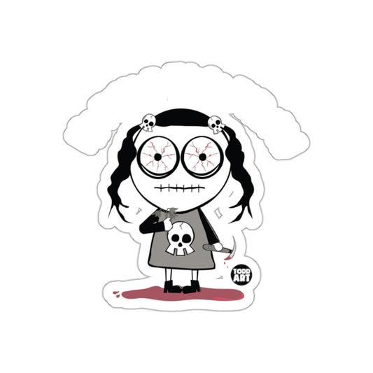 Creepy Doll with Knives and Skulls Sticker Design
