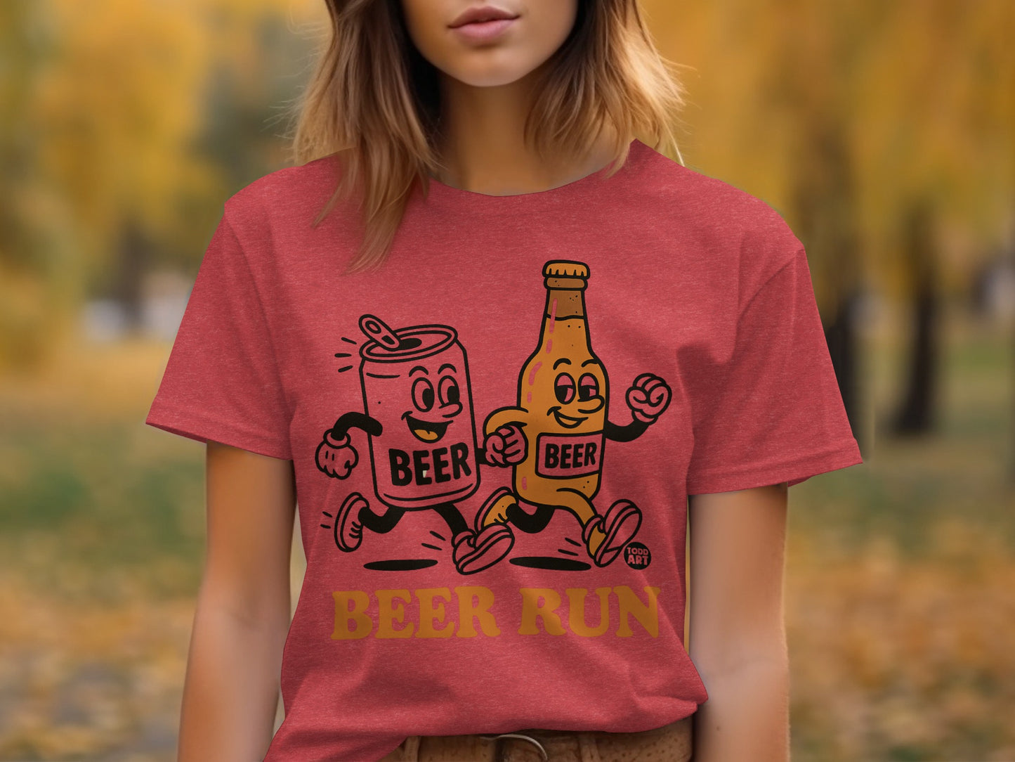 Beer Run Graphic Tee with Fun Cartoon Characters