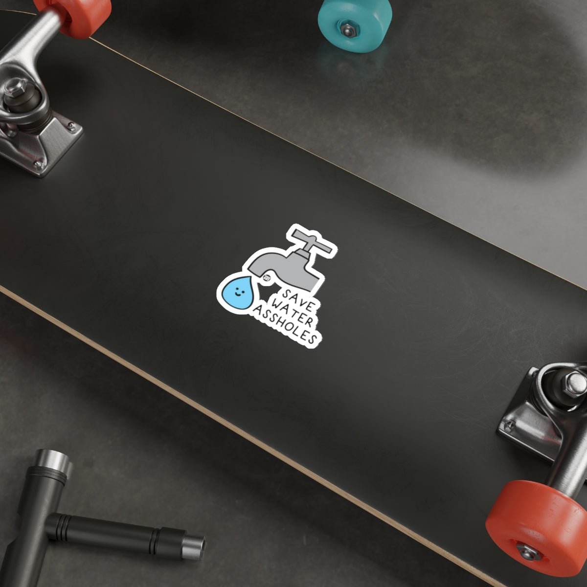 Save Water Sticker on Skateboard Deck Fun Design