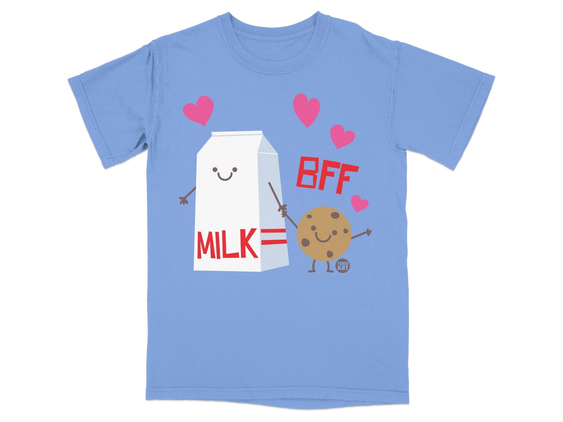 Milk and Cookie BFF Hearts Cartoon Blue T-Shirt