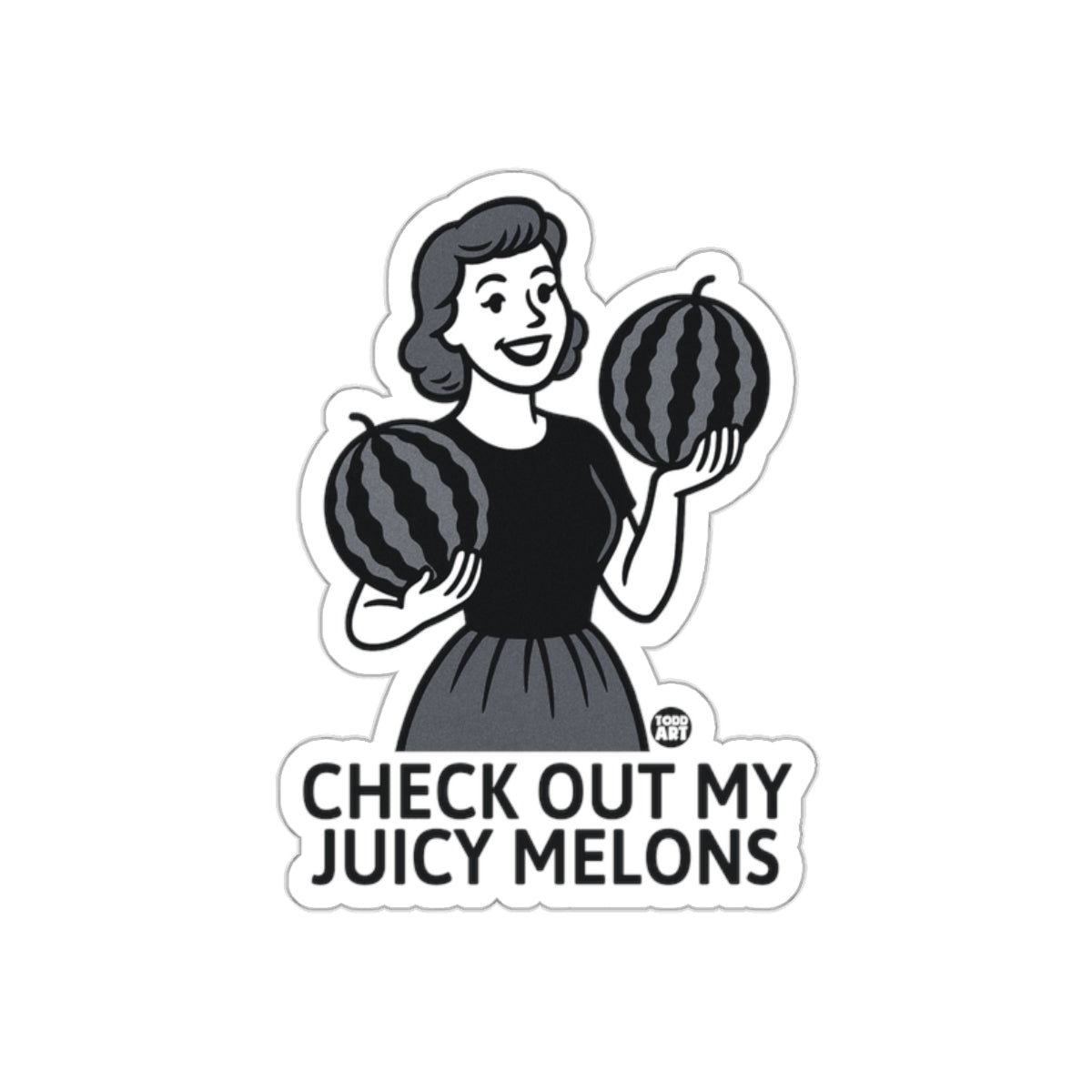 Check Out My Juicy Melons Funny Retro Sticker