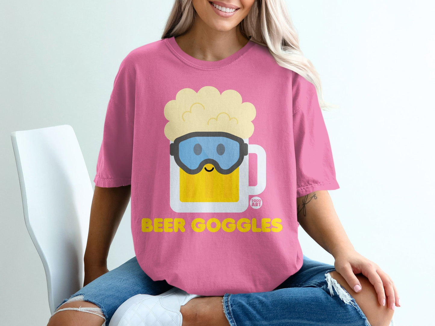Fun Pink Beer Goggles Graphic T-Shirt for Beer Lovers