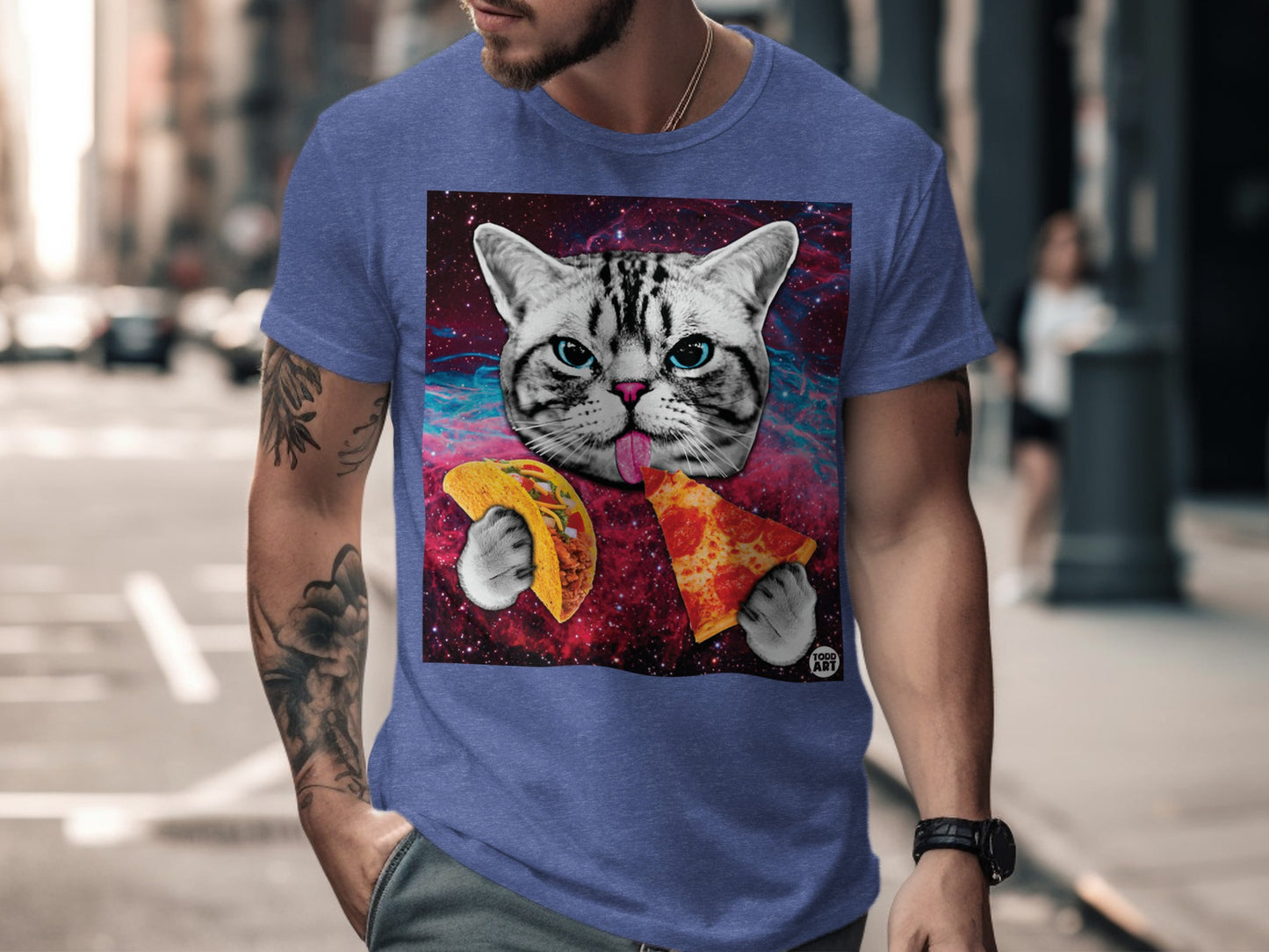 Cat with Taco and Pizza Slice Graphic T-shirt